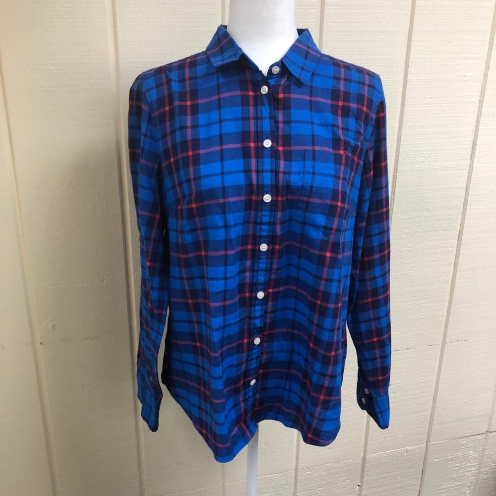 J. Crew Blue Plaid Button Down Boy Fit Women Large